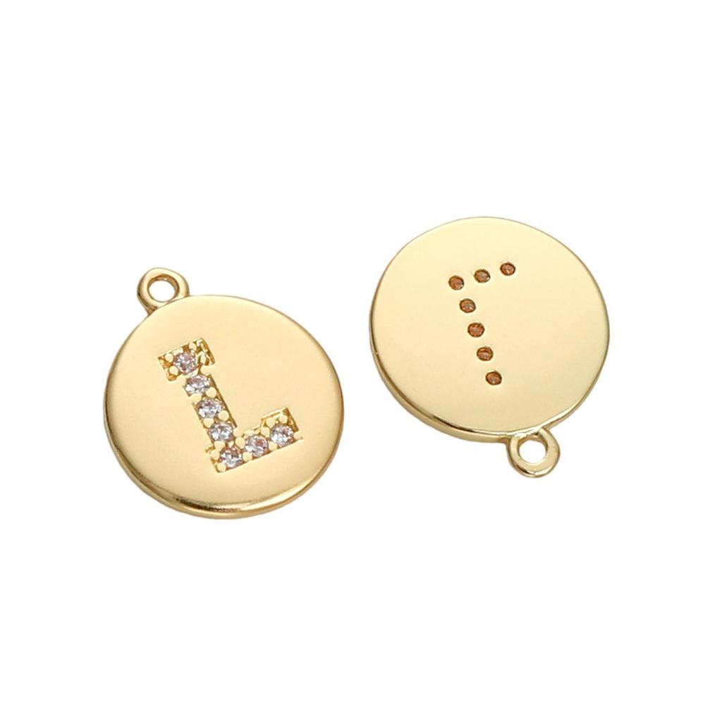 Copper Zirconium Inlaid Circular 26 Letter Pendant For DIY Jewelry Making Craft Accessories