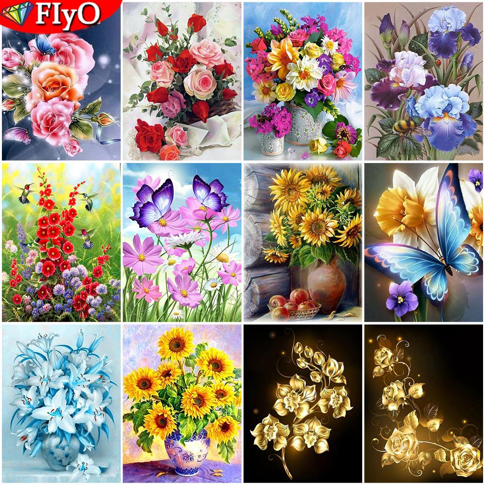 5D DIY Алмазная картина Полный дрель Круглый цветок Алмазная вышивка Полный набор Вышивка крестом Стразы Мозаика Домашний декор