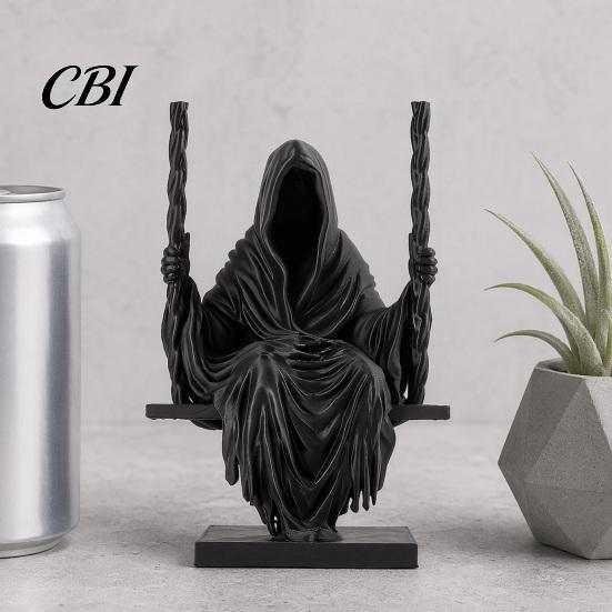 Темный Готический Декор 3D Печатная Статуэтка Сидящего Жнеца, Безликий Человек в Черном Плаще на Качелях Фигурка, Скульптура-Украшение Плащ, Стиль Декор