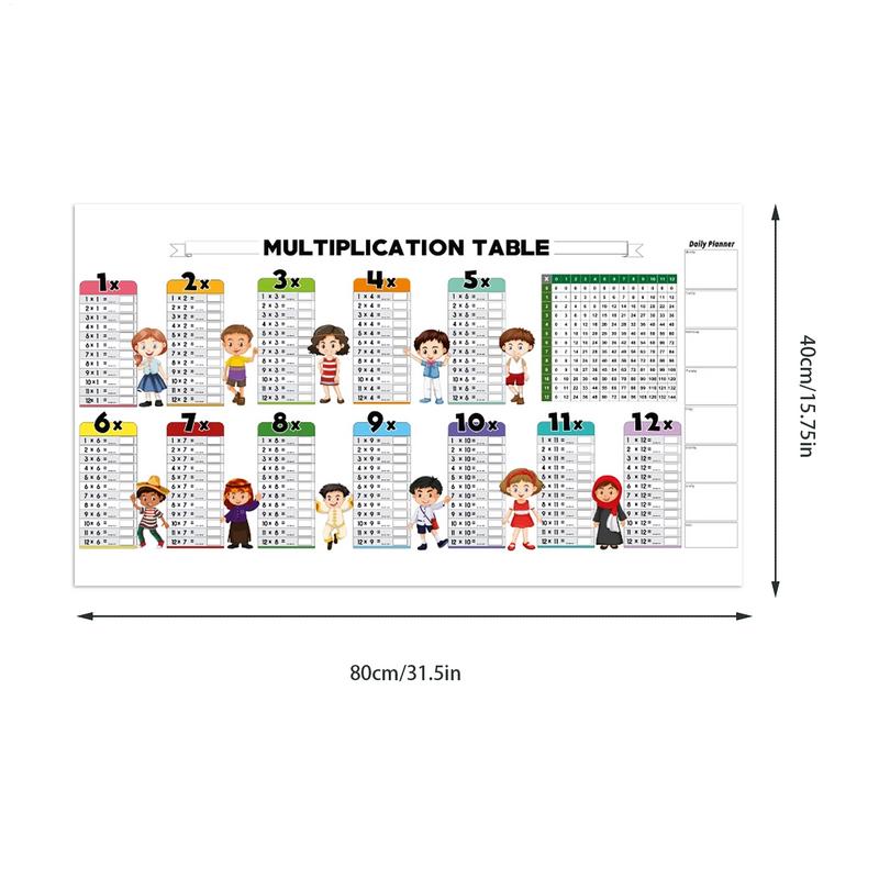 Multiplication Table Poster Static Dry Erase Math Chart Wall-Mounted Reusable Children's Math Chalkboard Educational Tool