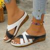 2025 New Women's Platform Slippers Color-blocked Fish Mouth Wedge Heel Platform Slippers Beach Shoes