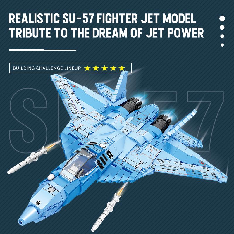 Нетоксичные 1365 деталей Строительные блоки Истребитель Су-57 Стелс Модель Самолета ВВС России Кирпичики Игрушки Настольный Дисплей Детские Игрушки Подарки для Детей