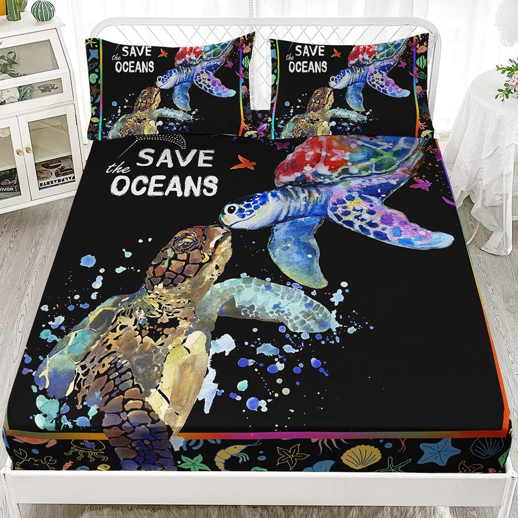 Ocean Turtle Pattern Sheet Three-Piece Digital Printing Bedding Sheet Three-Piece Children Adult