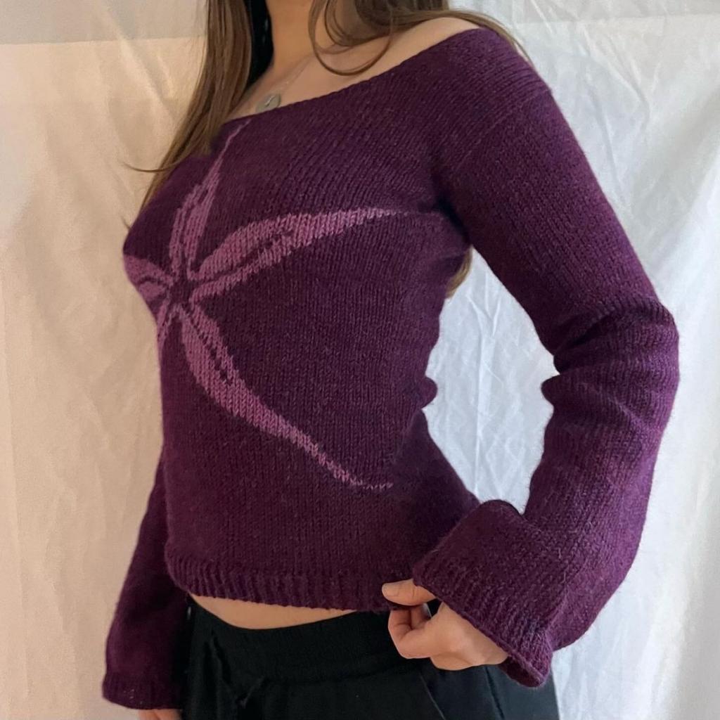 2KWEIRD Женские вязаные топы с открытыми плечами, облегающий свитер с графическим принтом, трикотаж с длинным рукавом, эстетика Y2K, уличная одежда