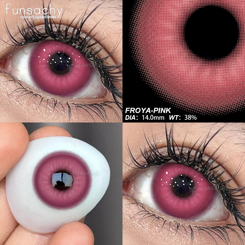 FUNSACHY 2pcs Anime Cosplay Contact Lenses Colored Lens for Crazy Halloween Solid Color Blue Contacts Pink Beauty Pupil Yearly