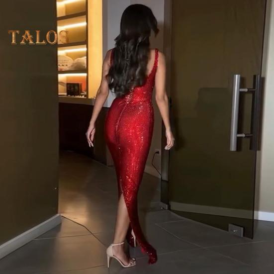 Женское вечернее платье с глубоким вырезом, без рукавов, с пайетками, длиной до пола, облегающее однотонное платье макси для выпускного вечера, банкета, свадьбы, платья-футляра