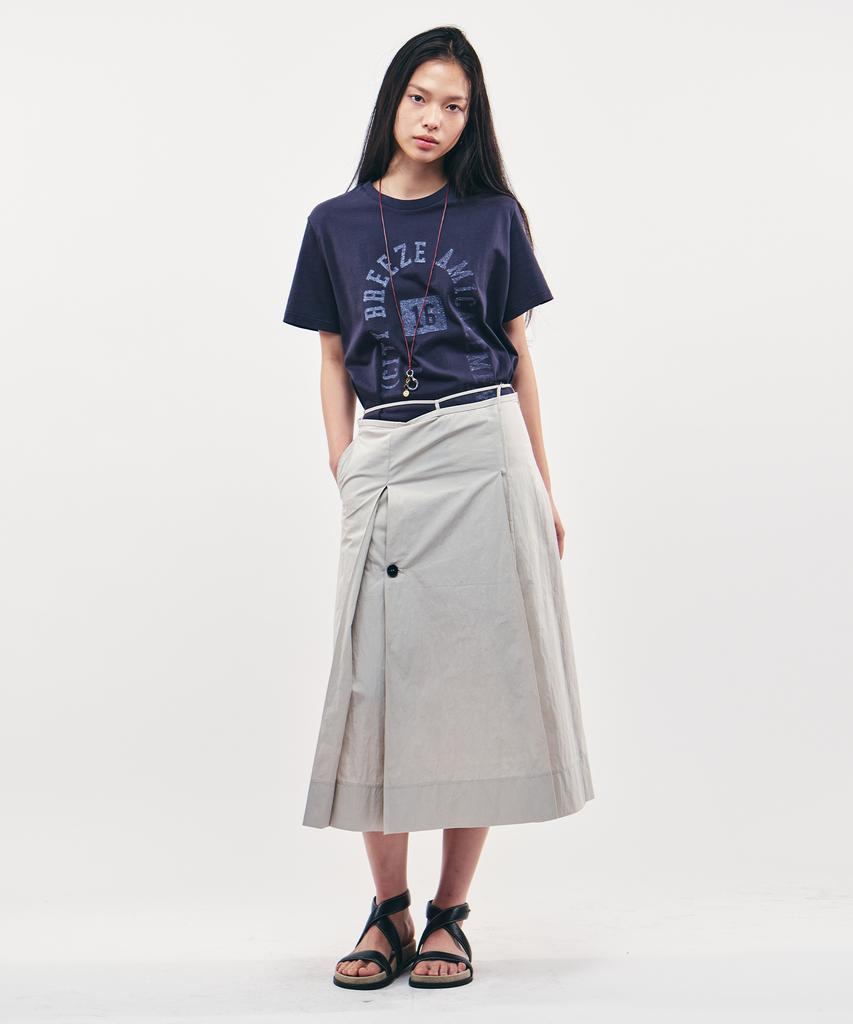 City Breeze Cotton Pleated Belted Long Skirt_Light Grey