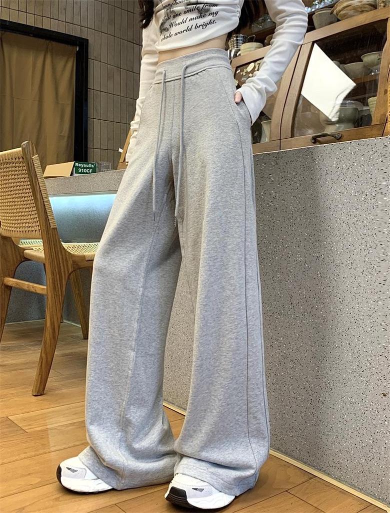 Женские серые спортивные брюки в американском стиле – новинка весны и осени 2025 г.: Свободные, облегающие, повседневные, прямые, широкие спортивные брюки.