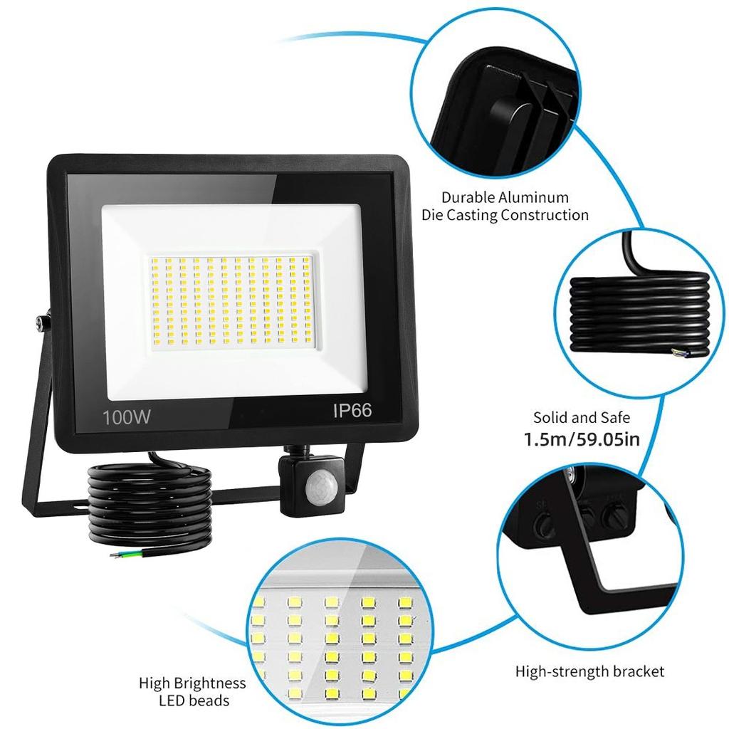 100W LED Garden Flood Light 220V 240V Waterproof PIR Motion Sensor Floodlight Lamps Outdoor Wall Lamp Flood Light Spotlight