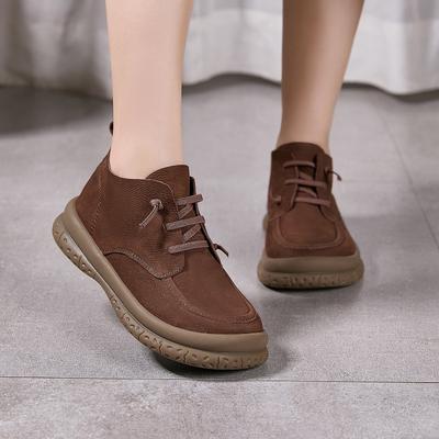 Самые продаваемые женские туфли ручной работы, Ретро туфли на плоской подошве с круглым носком, высокие кеды на шнуровке, женские одинарные ботинки из мягкой кожи