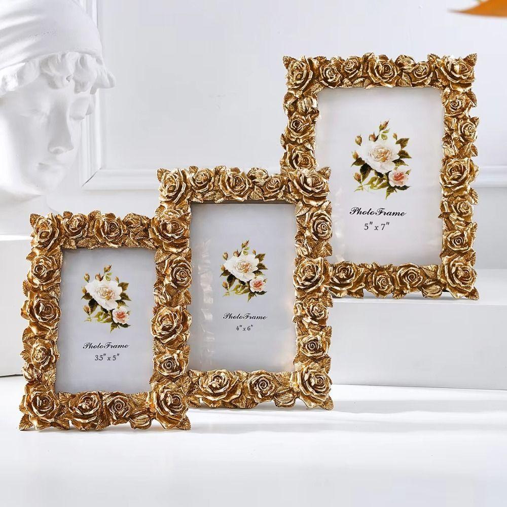 European Style Photo Frame 5/6/7 Inch Photo Props Frame Ornaments Rose Edged Picture Frame Wedding