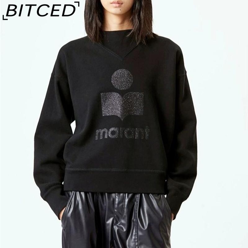 Женская осенне-зимняя хлопковая толстовка BITCED с принтом из блесток, полувысоким воротником-стойкой