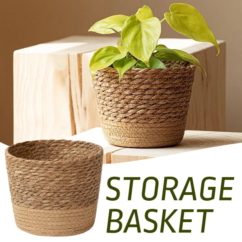 Handmade Flower Plant Pot Straw Weaving Planter Basket New Flowerpot Storage Basket  Indoor Outdoor