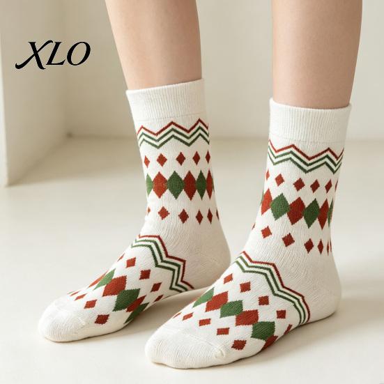 Soft Skin Friendly Socks 1 Pair Women's Funny Patterned Crew Socks, Cute Plaid Gingham Checkered Dot Commuter Graphic Tube Sock, Winter Casual