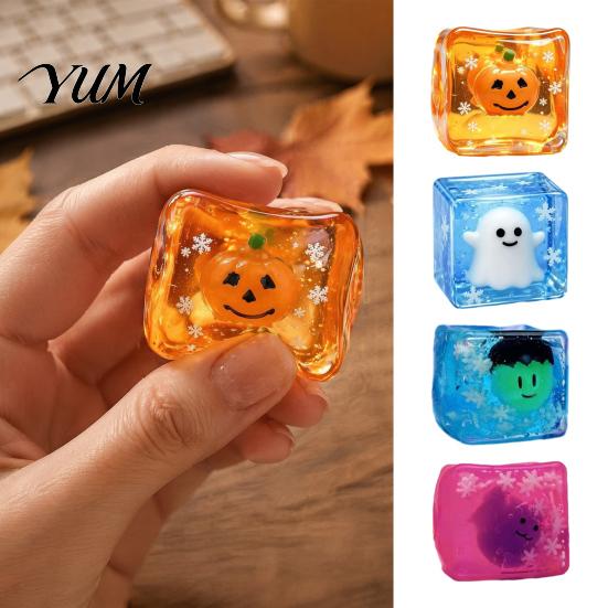 Anxiety Relief Toy Halloween Ghost Cube Squeeze Toy, Pumpkin Bat Stress with Clear Snowflake, Hand Relaxation Sensory for Party Favors