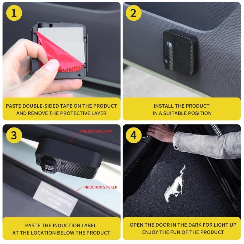 Car Sticker 2025 Hot Car Led Welcome Lights Courtesy Projector Ghost Shadow Logo Emblem Light For Ford Mustang 4 5 6 2024 2023 2