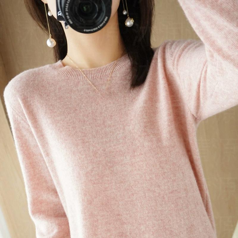 Осенне-зимний свитер с круглым вырезом, женский пуловер, вязаный свитер, однотонный, с длинными рукавами, женская тонкая короткая базовая рубашка