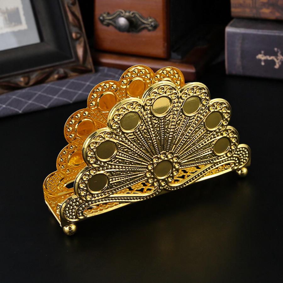 Vintage Golden Hollow Carved Metal Napkin Holder Vertical Tabletop Tissue Stand For Restaurant Hotel Home Dining Decor