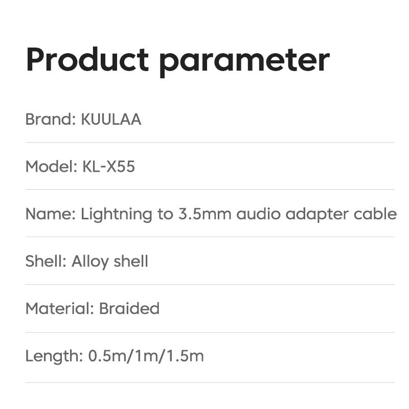 Кабель Kuulaa, Jack 3,5 мм/Lightning