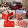 2pcs Decorative Christmas Candy Boxes Handheld Candies Organizers Portable Sweets Tins with Handle for Family Gathering