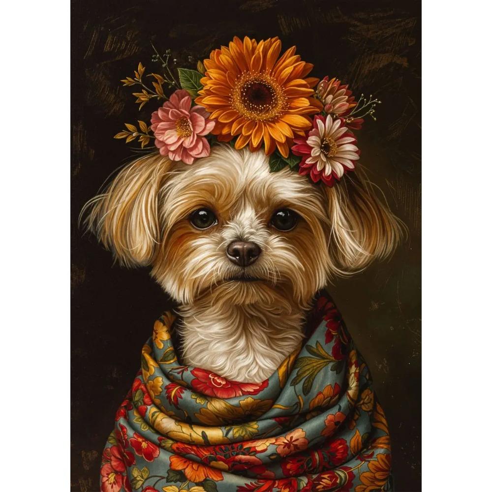 Retro Animals Posters Lion Wolf Rabbit Cat Dog Turtle with Flowers Print Canvas Painting Wall Art Picture Home Room Decor Mural