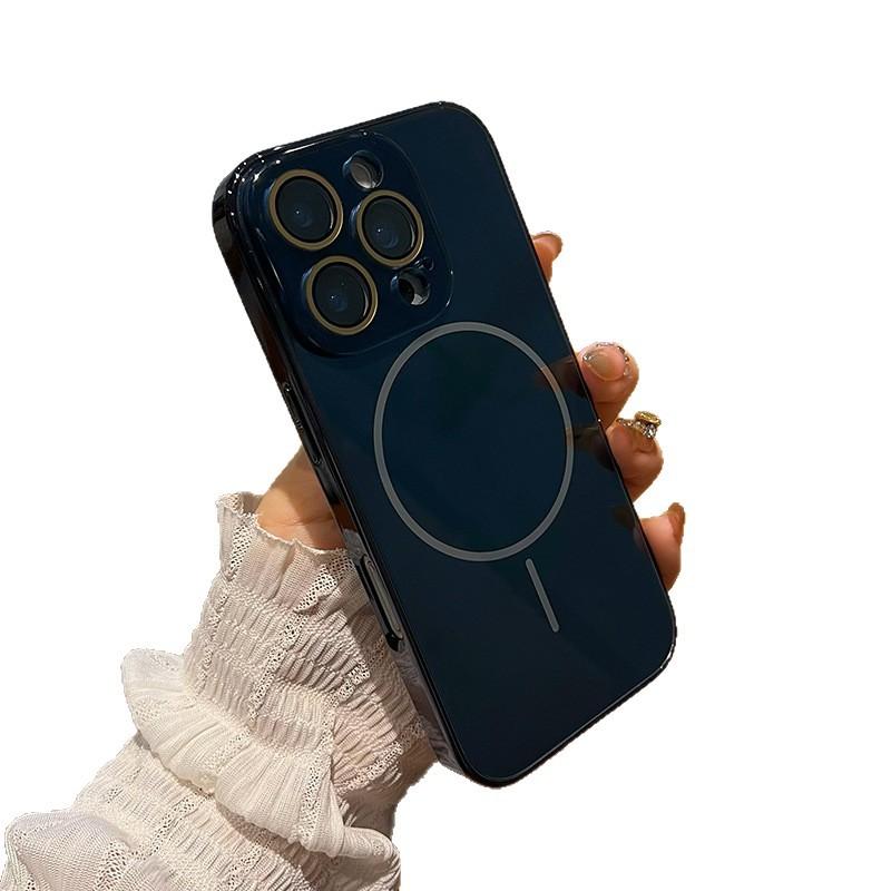 Applicable to iPhone16 electroplated glass thin ring magnetic mobile phone case Apple 15 lens film protective case