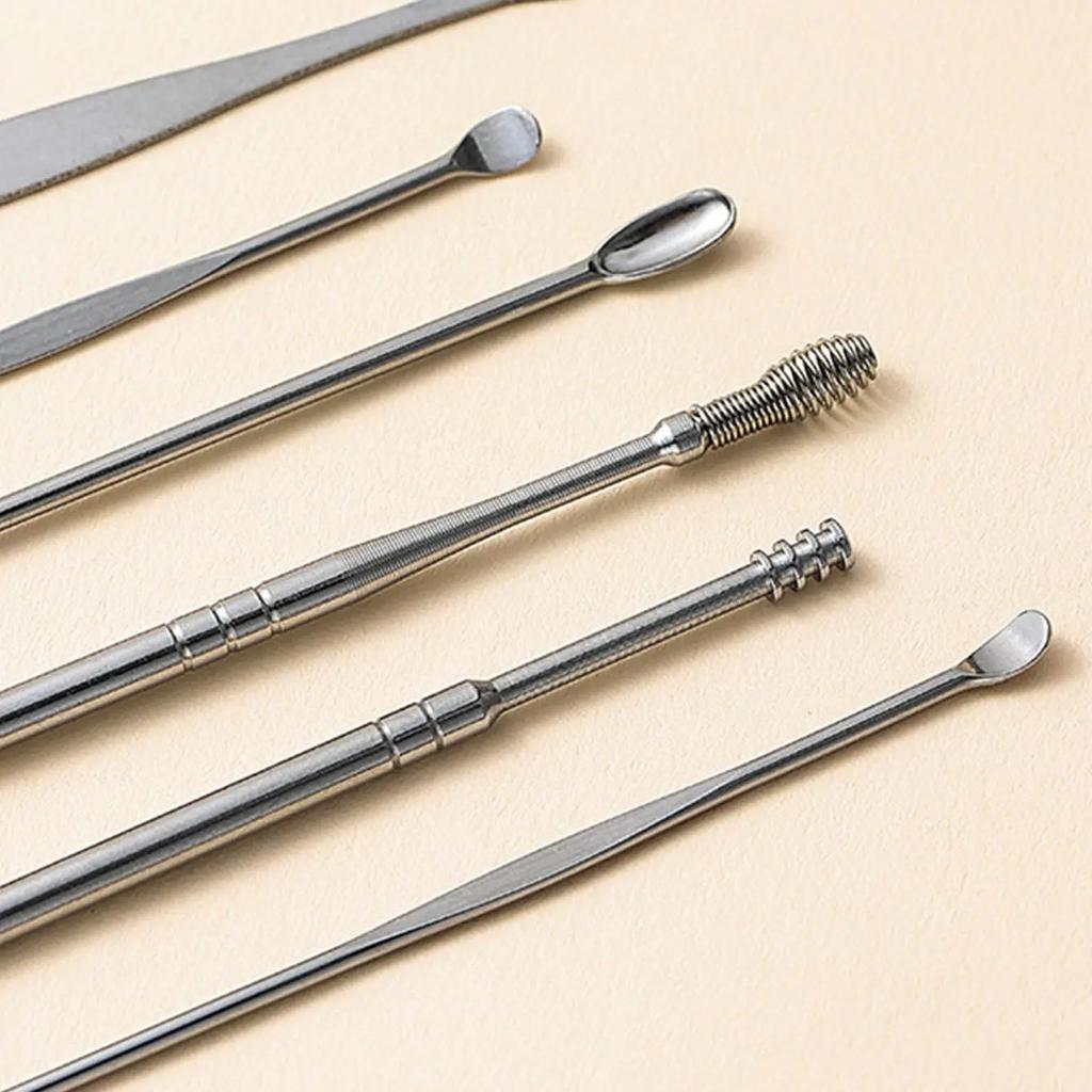 Набор из 6 ложек для чистки ушей, спиральная ложка с мокрой пряжкой, профессиональный инструмент для чистки ушей