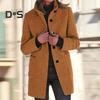 Женское осенне-зимнее пальто с воротником-стойкой, толстое, теплое, мягкое, средней длины, однотонное, с карманами, однобортное, женское, толстое пальто