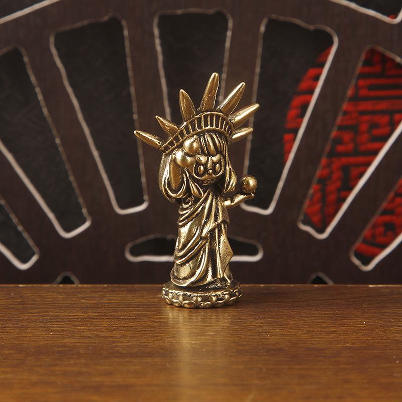 1Pcs Vintage Brass Figurine Cute Cartoon Liberty Goddess Statue Mini Desktop Decor For Home Office Model Craft Unique Gift