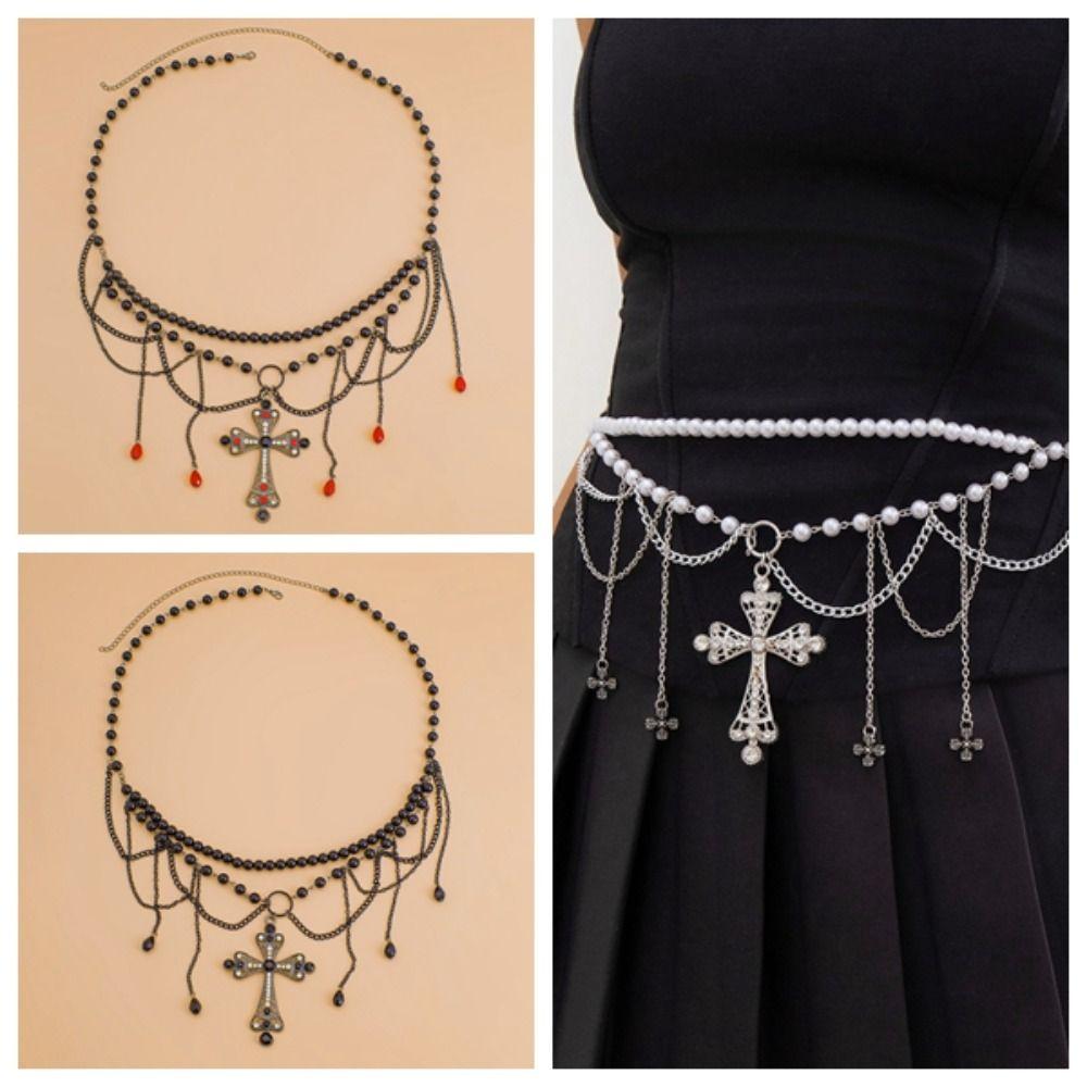 Acrylic Beads Y2K Silver Waist Chain Adjustable Crystal Tassel Waistband Waist Seal