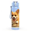 1PC Running Corgi Puppy 750ml Color Plastic Sports Water Bottle Leakproof Flip Straw Lid Suitable for Sports Office Home Use