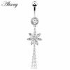 Alisouy 1pc Surgical Steel Crystal Zircon Flower Heart Leaf Bow-knot Dangle Button Navel Piercing Ring Belly Ring Body Jewelry