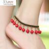 Handmade Braided Anklets Bracelet Sandals Brides Shoes Barefoot Beach Vintage Tassel Red Beads Anklets For Women Yoga Jewelry