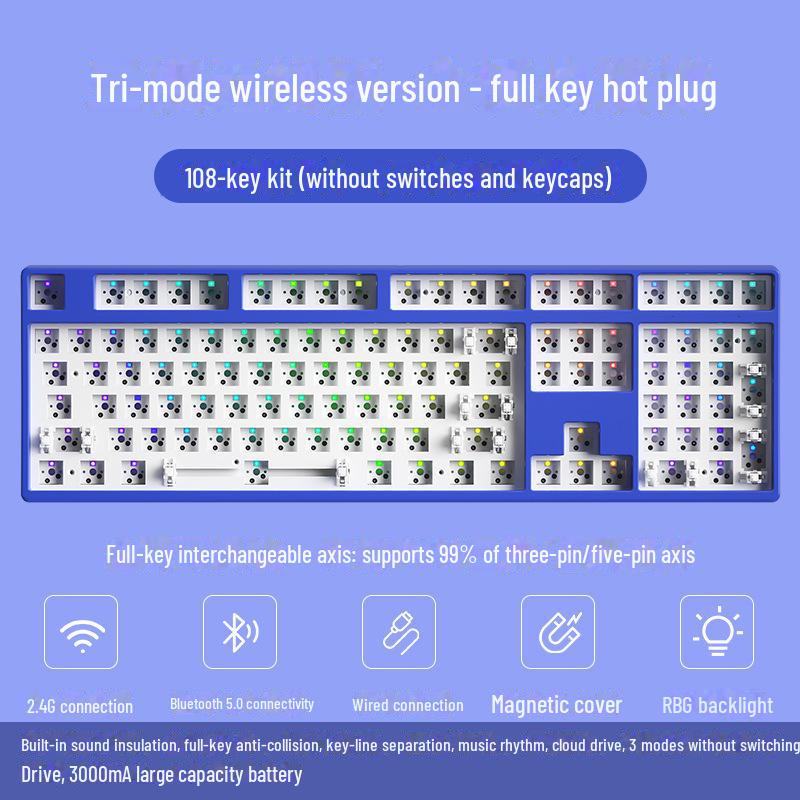 Беспроводная Bluetooth механическая клавиатура DIY Kit, RGB, три режима, 84-108 клавиш