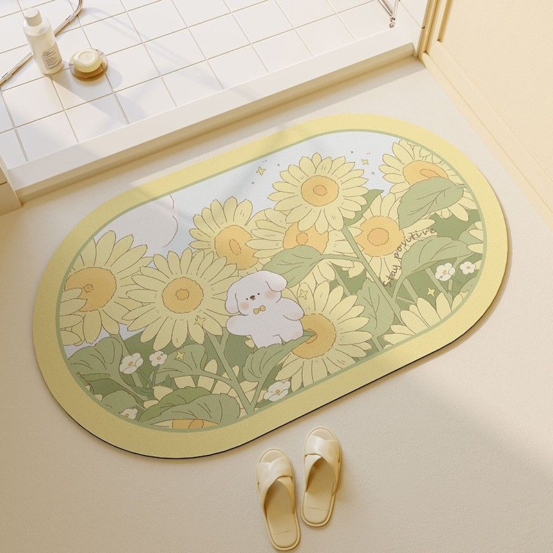 Cute Cartoon Animal Diatom Mud Bathroom Non-Slip Floor Mat Toilet Water Absorption Quick Drying Dirt-Resistant Easy Care Wear-Resistant Floor Mat