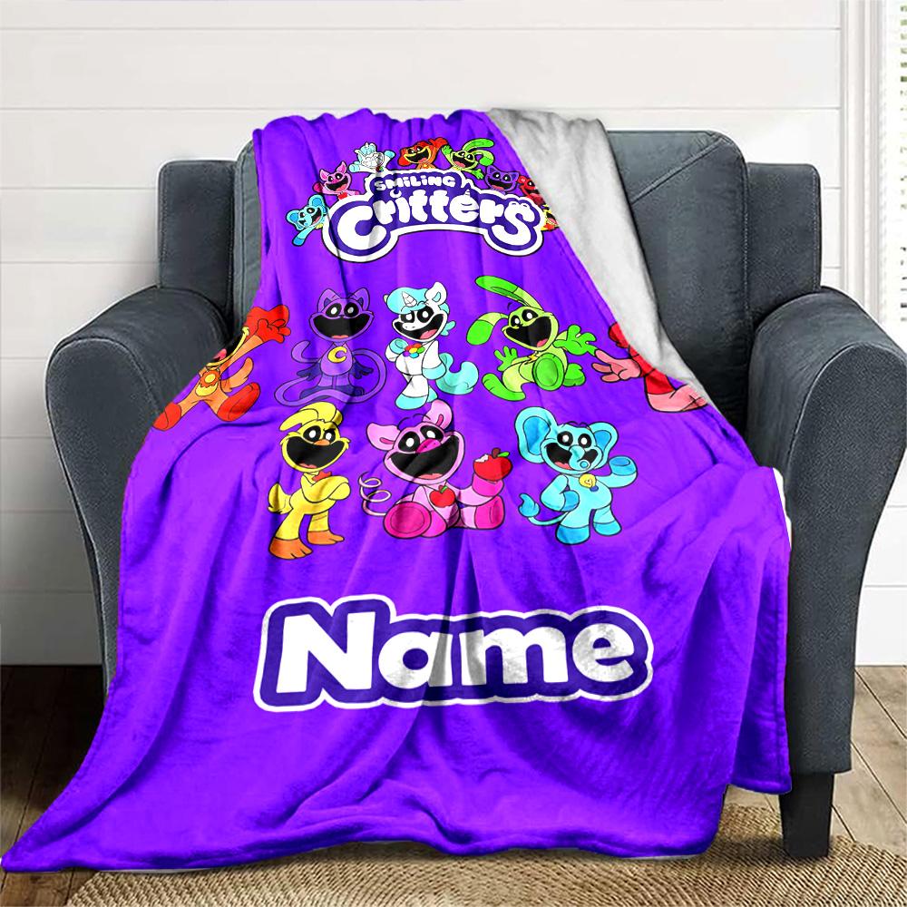 Customiz Name Personality Smiling Critters Blanket Soft &Warm Sofa Office Bed Travel Lunch Break Blanket, Gift Suitable All Seasons