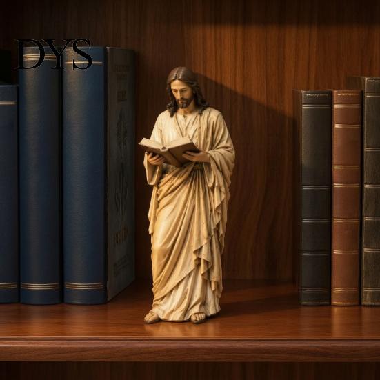 Святые Фигурки Подарки Иисус Читающий Книжная Полка Фигурка, Винтажная Святая Христианская Скульптура, Ручная Роспись Благословенная Минималистичная Арт Смола Статуя для