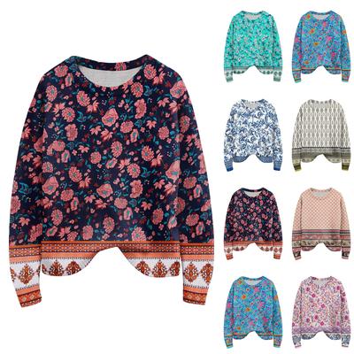Пуловеры с длинным рукавом для женщин, с круглым вырезом, повседневные, милые, с принтом, вязаные, оверсайз
