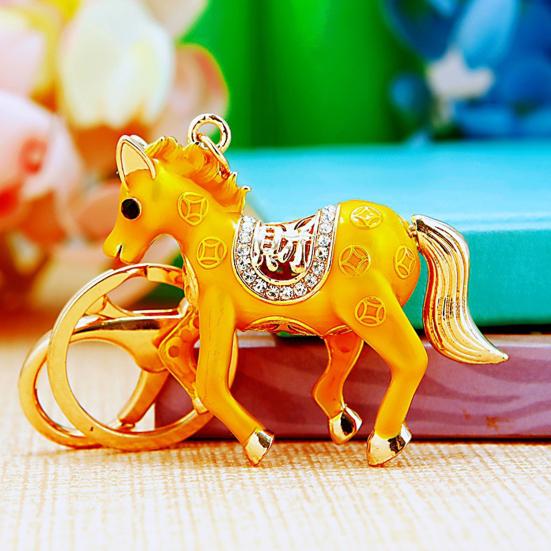 Брелок-подвеска двусторонний со стразами, китайский зодиак, привлекающая удачу лошадь, металлический шарм для сумки