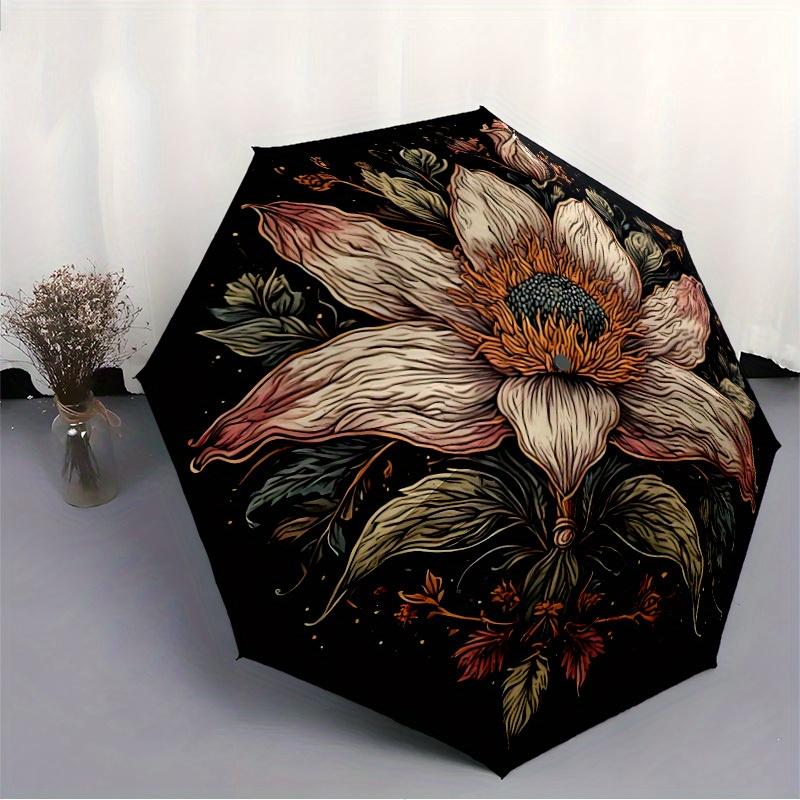 1pc Floral Mandala Automatic Open/close Folding Compact Umbrella, 8-Rib Sturdy Canopy, Lightweight Portable, Everyday Use, Gift,055