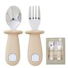 Regalo Baby Spoon and Fork Baby Baby Eating by Easy To 10 Months and Up SUS316L Stainless Steel Baby Cutlery Set Beige Set, Food, Yourself, Grip,
