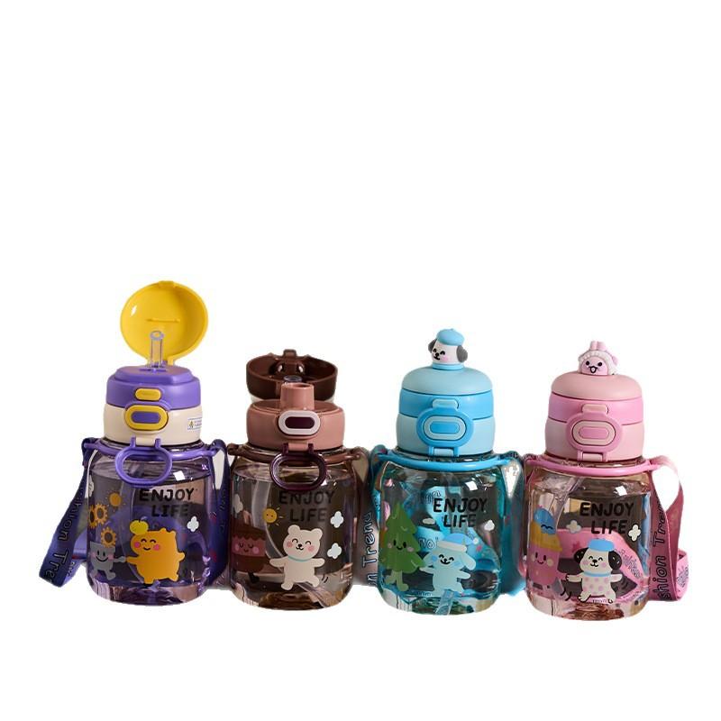 Water bottle children's water cup new food grade strap crossbody kettle kindergarten baby straw cup go out portable high temperature