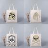 Custom Name Punk Skull Print Ladies Cute Shoulder Bag Eco Canvas Handbag Reusable Totes Gift Women Shopping Bag Grocery Design