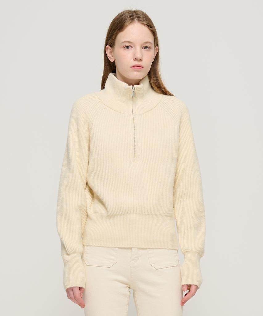 ROIDESROIS Raglan Half-Zip Collar Ribbed Knit (Cream)