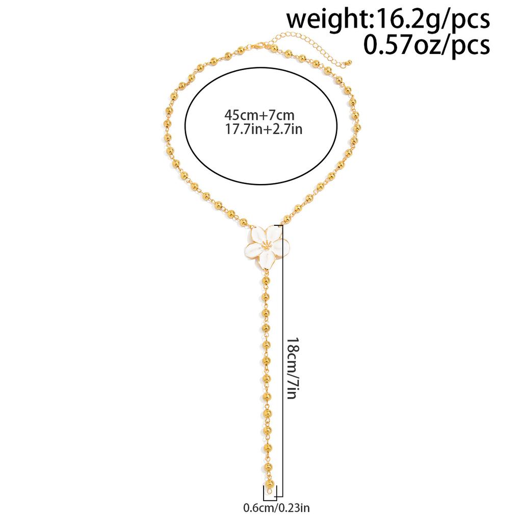 Light Luxury Niche Oil Dripping Flower Y-shaped Necklace, Simple Round Bead Chain Beaded Collarbone Chain