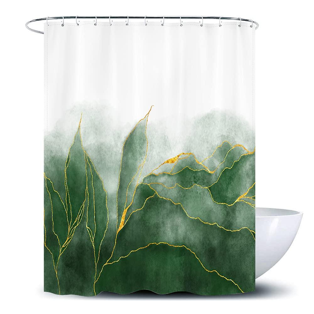 Tropical Green Leaves Plant On White Background Odorless Shower Curtains for Bathroom Showers and Bathtubs Decor with Hooks