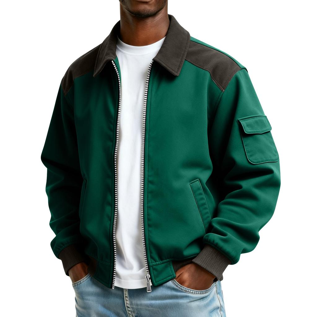 Men's Solid Color Pocket Zipper Jacket Men's Sports Large Size Casual Jacket