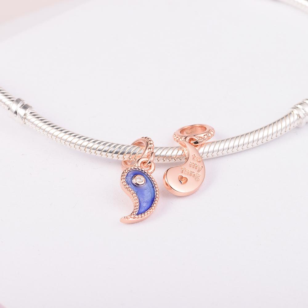 2022 Стерлингового Серебра 925 пробы на День святого Валентина, разделяемый Инь и Ян, сверкающий висячий шарм, подходит для европейских браслетов, бусин для изготовления ювелирных изделий