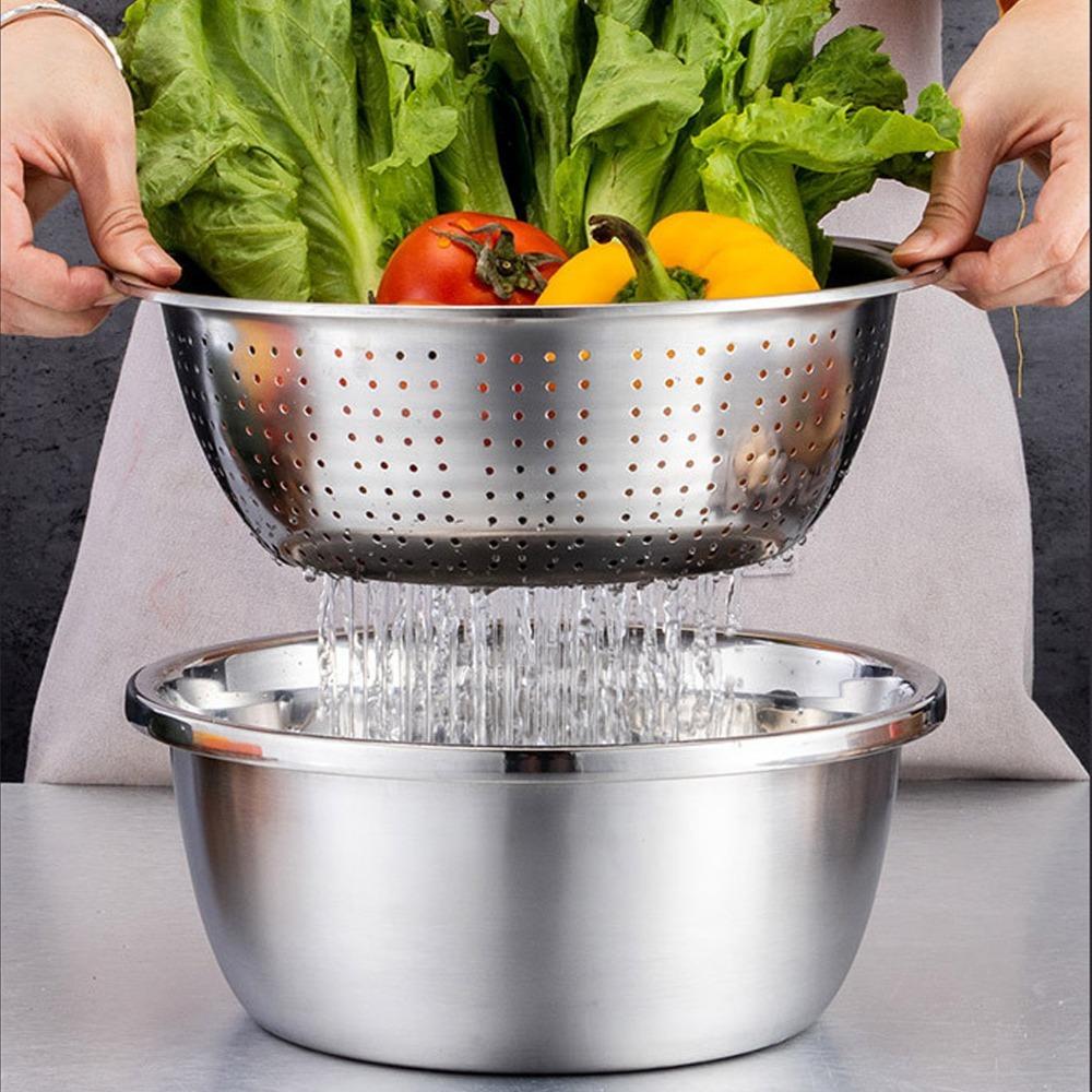 3Pcs Three-in-one Grater Bowl Multifunctional Washing Basin Practical Slicing Disc Kitchen