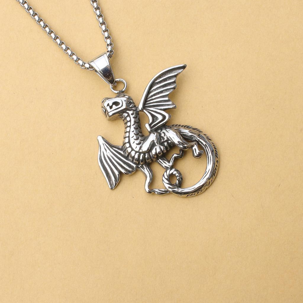 Holy Sword, Dark Dragon Warrior, Flying Dragon Pendant Necklace, Titanium Steel Punk Trendy Jewelry for Men